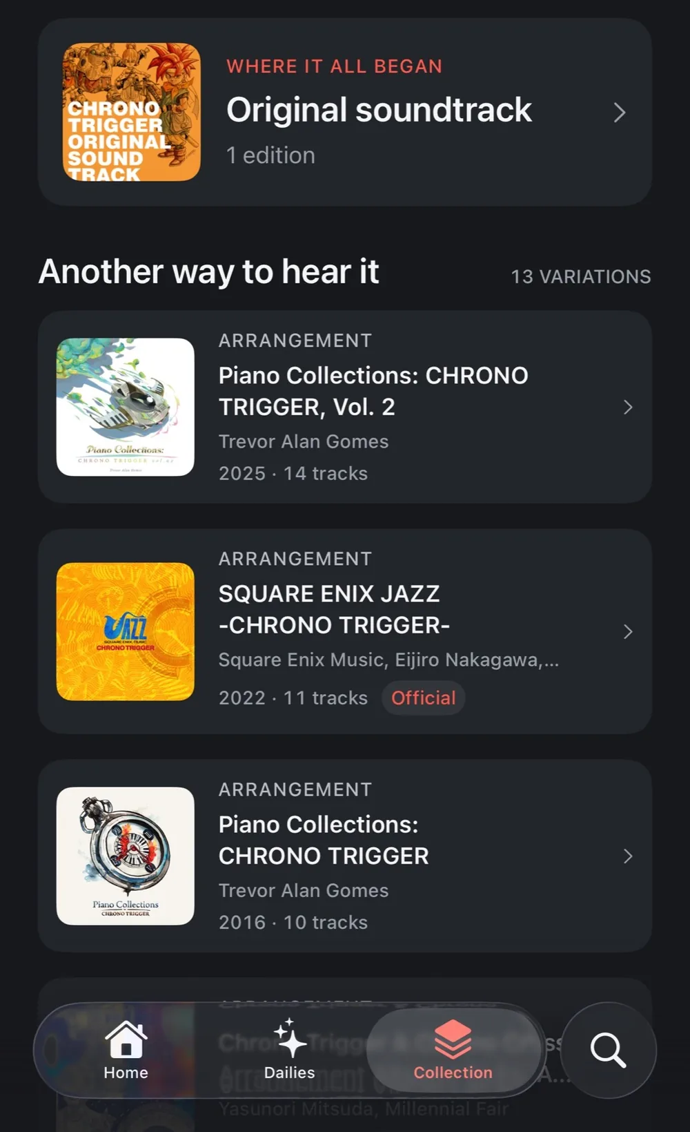 Motif’s Chrono Trigger page: the original soundtrack, then more ways to hear it, including piano collections and symphonic arrangements